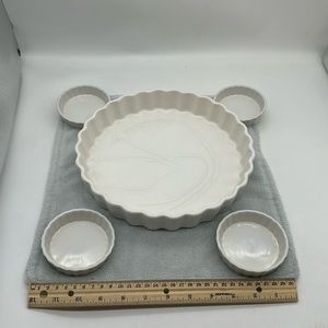 Ceramic Vintage Tart/Quiche Fluted + 4 Mini Baking Dish Pie Pan 10”x 1.75”